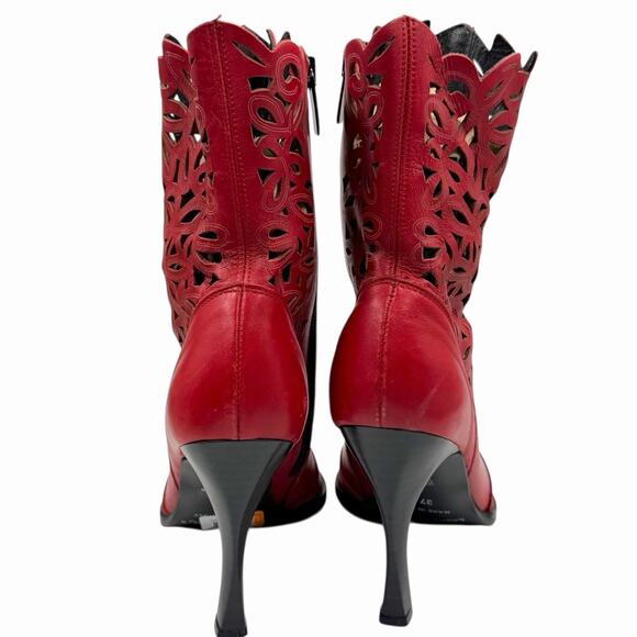 ANGELA FALCONI LASER CUT BOOTS CHERRY RED LEATHER BOHO COWGIRL SIZE 37 6.5 7 - Picture 4 of 6